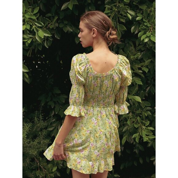 Rahi Milly Smock Floral Scoop Neck Mini Dress Green Yellow Women M - Picture 3 of 15